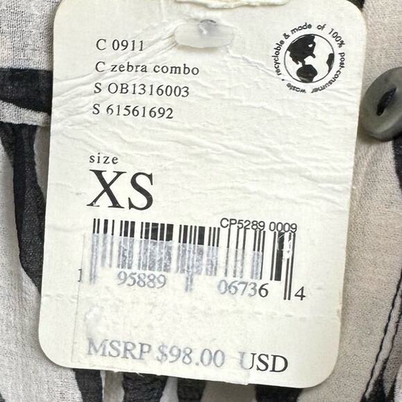 NWT Free People Ciara Black White Zebra Animal Print Sheer Button Up Blouse XS - Picture 8 of 15